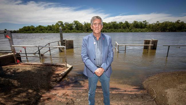 The Mayor of Renmark Peter Hunter near the receding waters at the Renmark foreshore. Picture: Emma Brasier