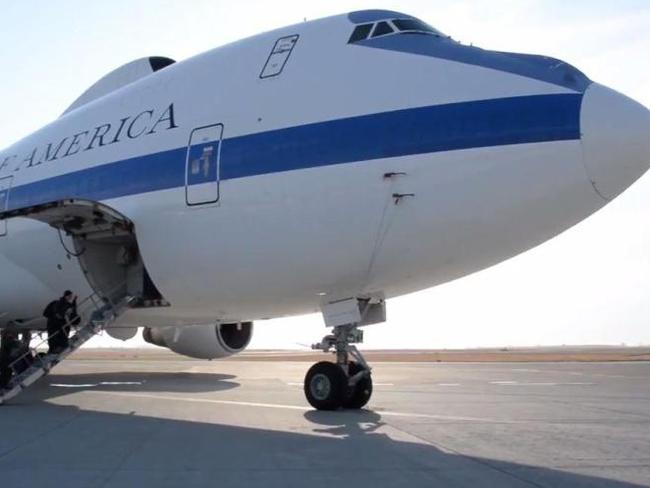 America’s ‘Doomsday’ plane which will be Donald Trump’s HQ if nuclear war broke out with North Korea. Picture: Airsource Military/YouTube