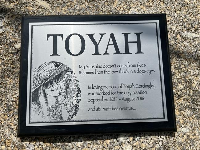 A Toyah Cordingley memorial plaque outside Port Douglas' new Paws and Claws facility. Picture: Supplied