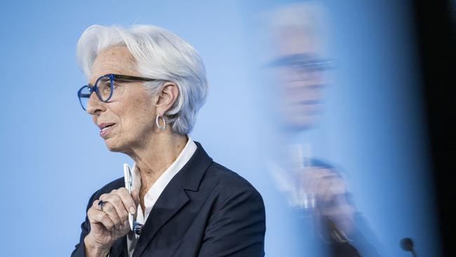 ECB President Christine Lagarde speaks to the media following a meeting of the ECB Governing Council on February 3. Picture: Thomas Lohnes/Getty Images.