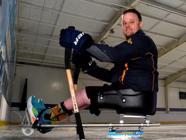 Townsville para athlete Damon Jaenke, at the Warrina Ice Rink, has been selected for the Australian ice hockey team for the upcoming C Pool World Championships in Thailand. Picture: Evan Morgan.