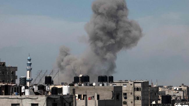 Smoke billows during Israeli strikes on Rafah in the southern Gaza Strip on April 9, 2024. Picture: AFP