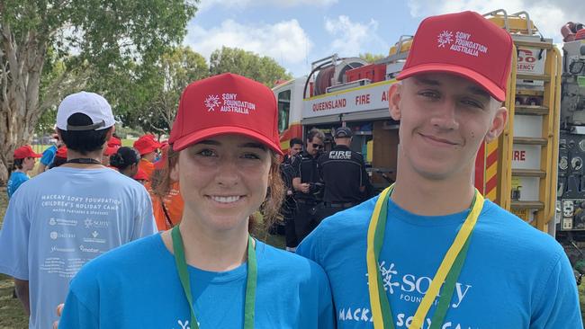 Whitsunday Anglican School students Clancy Morgan (left) and Ryan Chatteris were companions to disabled kids at this year's Sony Foundation camp in Mackay. Picture: Duncan Evans