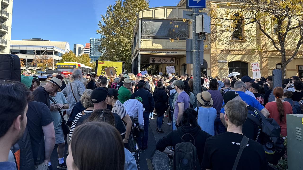 Sunday’s rally at the Crown &amp; Anchor Hotel. Picture: Matt Loxton