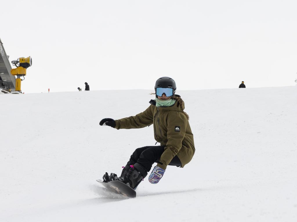 Locals lined up to be one of the first down the slopes. Picture: Perisher