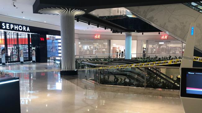 Entry to many of the stores at Westfield Parramatta have been blocked off.