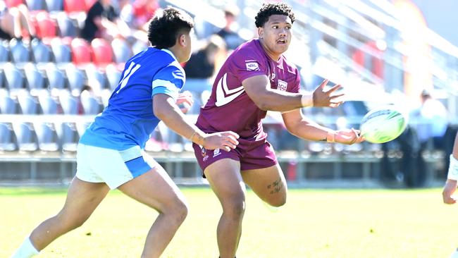 The ball skills of Redcliffe’s John Fineanganofo. Picture, John Gass