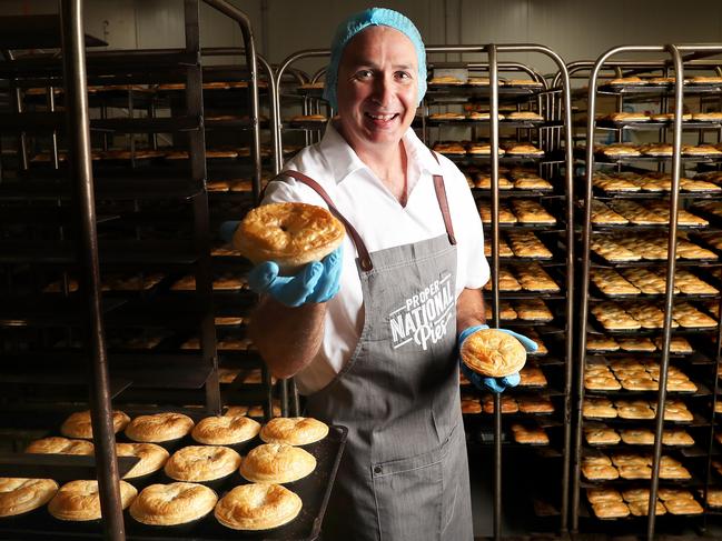 Darren McHenry production team leader at National Pies in Hobart with some of the new Chef's Choice range of pies.  Picture: Nikki Davis-Jones