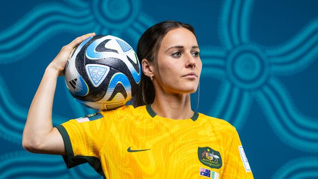 Hayley Raso of Australia poses for a portrait during the official FIFA Women's World Cup Australia & New Zealand 2023 portrait session on July 17, 2023 in Brisbane, Australia. (Photo by Chris Hyde - FIFA/FIFA via Getty Images)