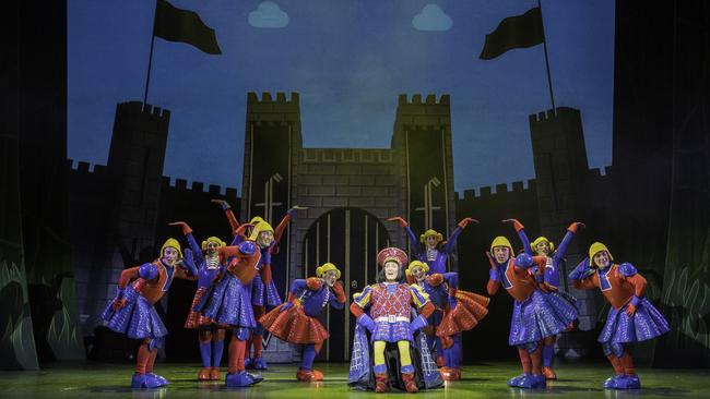 Todd McKenney and the Shrek ensemble on stage. Picture: Brian Geach