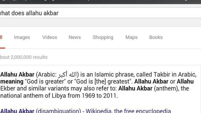 A screen shot of Google search ‘what does allahu akbar (sic)’ appeared on Cruz’s Instagram account before it was shut down.