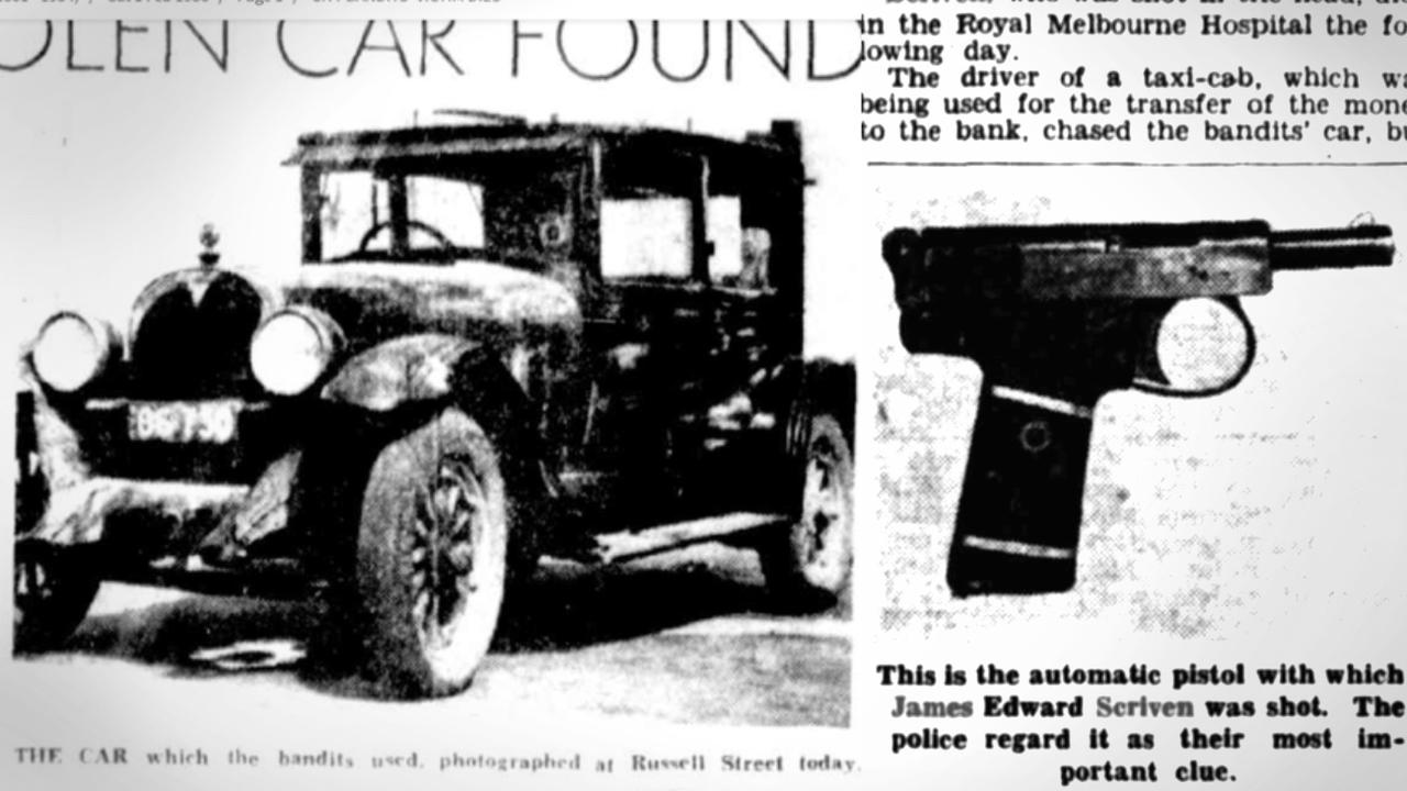 The car used by the bandits to escape the scene where James Scriven was shot dead by a pistol, right, recovered at the scene. Pictures: Trove