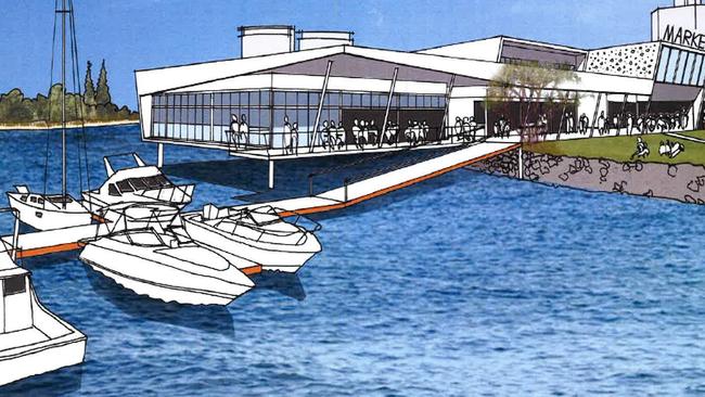 An artist’s impression of a proposed ferry terminal at the southern end of the Broadwater Parklands.