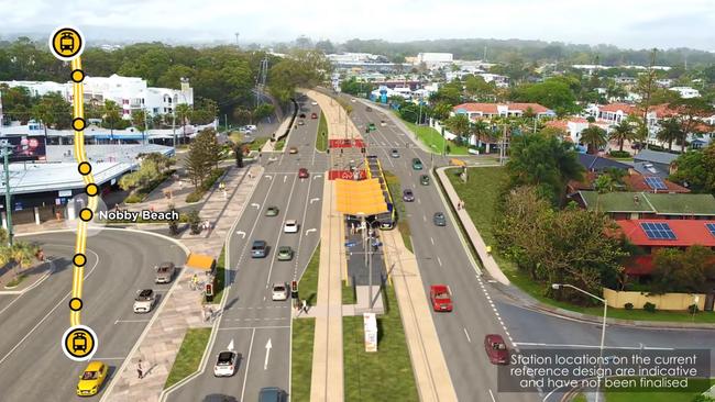 How the light rail will look at Nobby Beach.