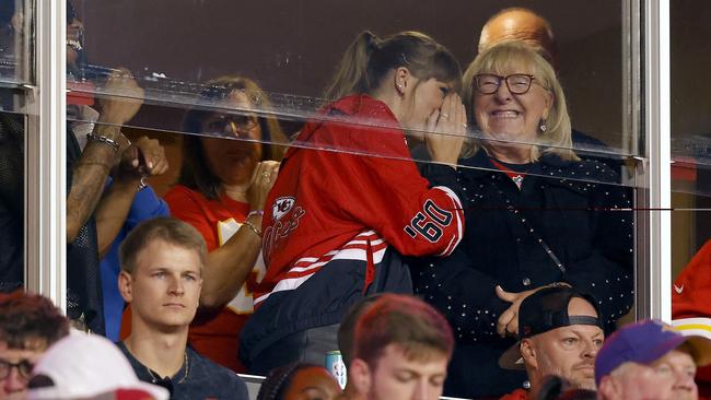 Taylor Swift and Donna Kelce before the game between the Kansas City Chiefs and the Denver Broncos. Picture: Getty Images