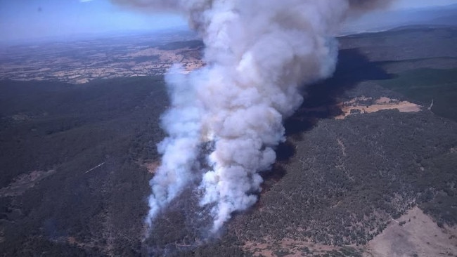 The Boho Stilo’s Track fire in the Strathbogie State Forest near Violet Town is not yet under control. Picture: Facebook: Forest Fire Management Victoria