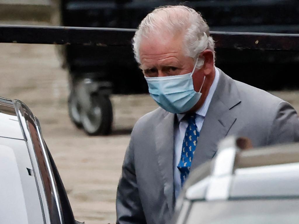 Prince Charles looked sombre as he visited his father in hospital on Saturday. Picture: Tolga Akmen / AFP