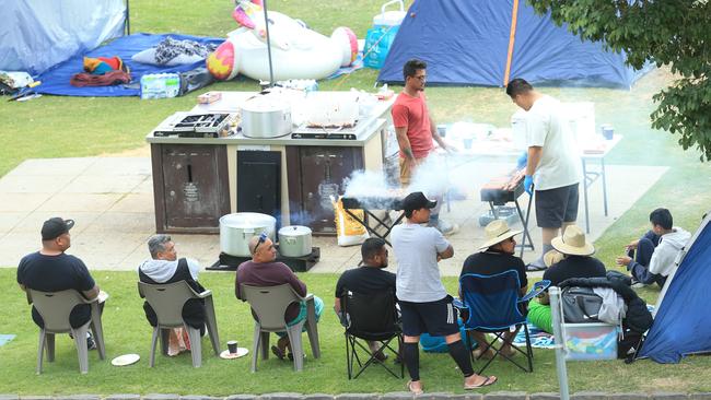 Possible illegal campers set up again at Eastern Beach over the weekend. Picture: Alan Barber