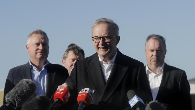 Prime Minister Anthony Albanese in Hobart in relation to funding for a stadium at Macquarie Point. Picture: Nikki Davis-Jones