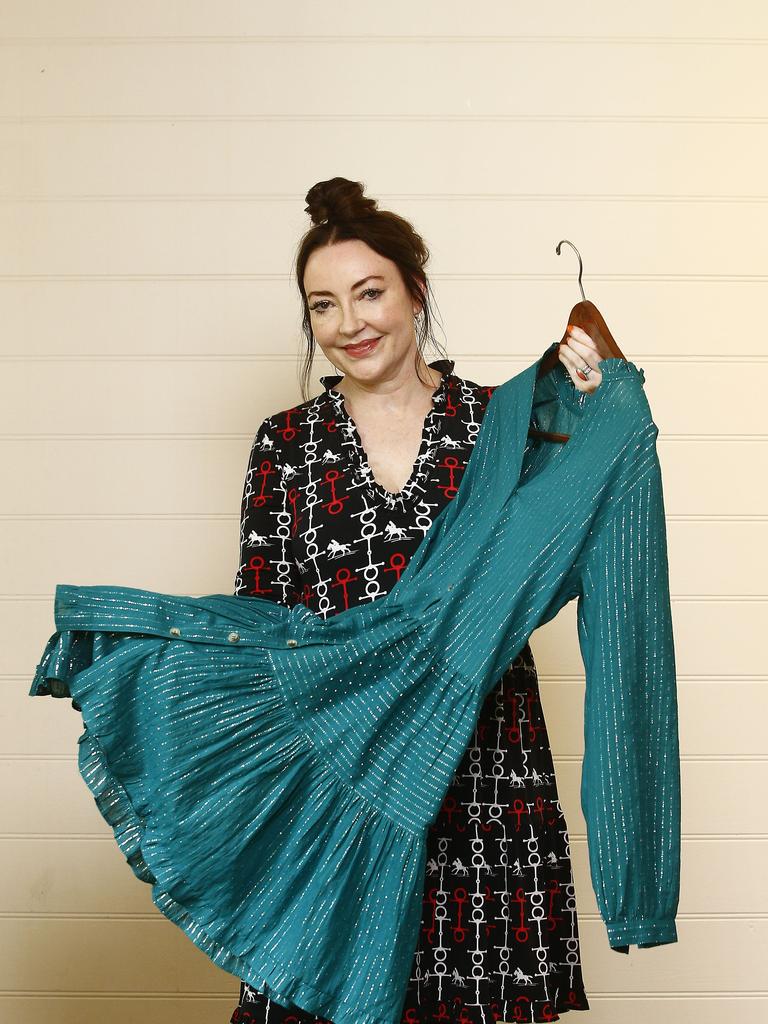 Leona Edmiston with one of her dresses. Picture: John Appleyard