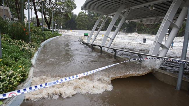 Parramatta Wharf was closed as the river flooded on February 9. Picture: Adam Yip