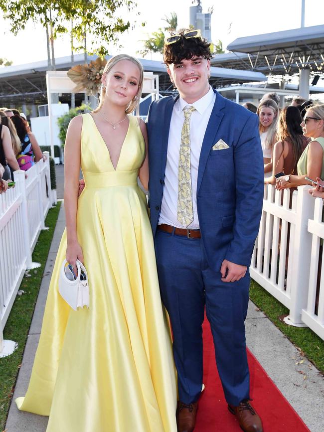 Keeley Davies and Oska Vassallo at the 2023 Caloundra State High School Year 12 formal. Picture: Patrick Woods.