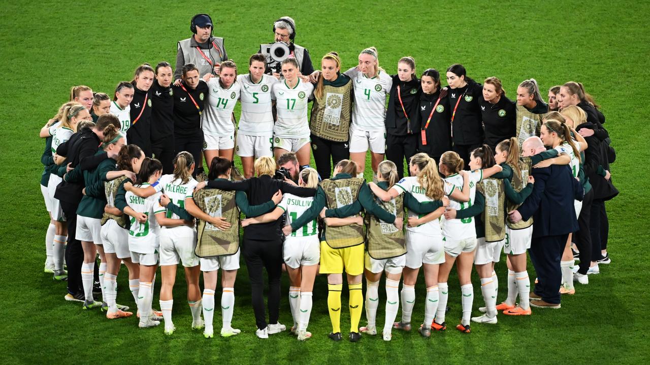 All for one: The Irish team and staff review their performance on the pitch after a scoreless draw in Brisbane. Picture: Matt Roberts/Getty Images