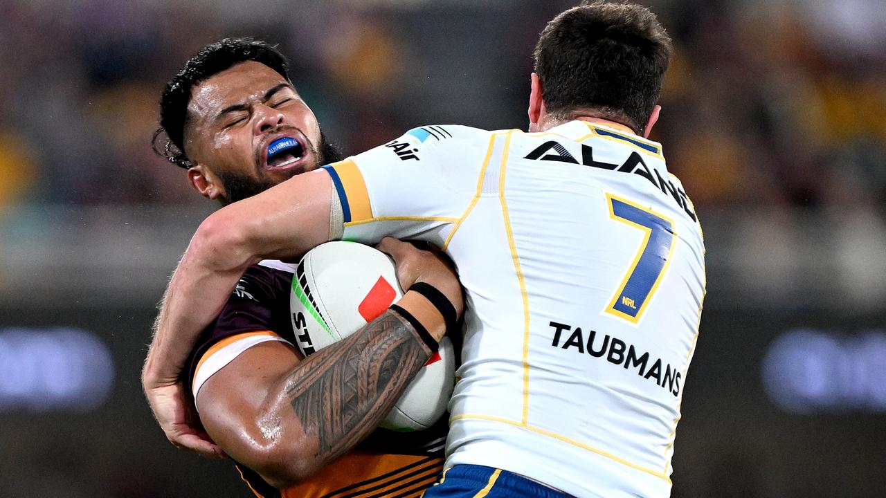 Tolutau Koula of the Sea Eagles warms up prior to the round 17 NRL News  Photo - Getty Images