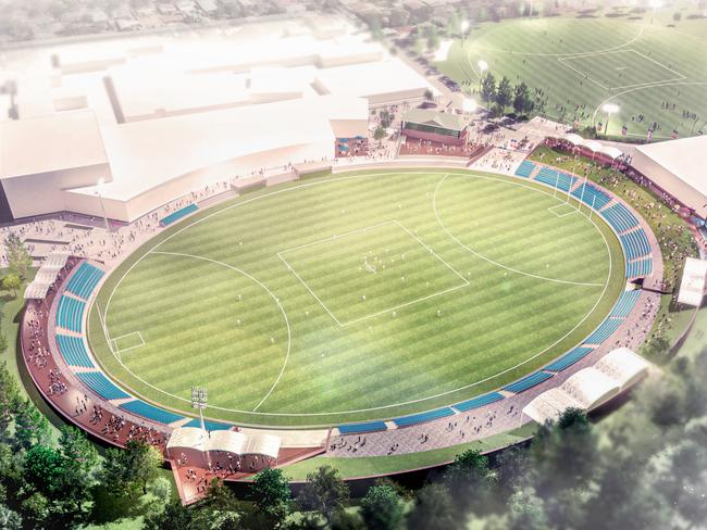 Adelaide Crows artist impressions of their new base at Thebarton Oval -  Aerial CREDIT: City Collective