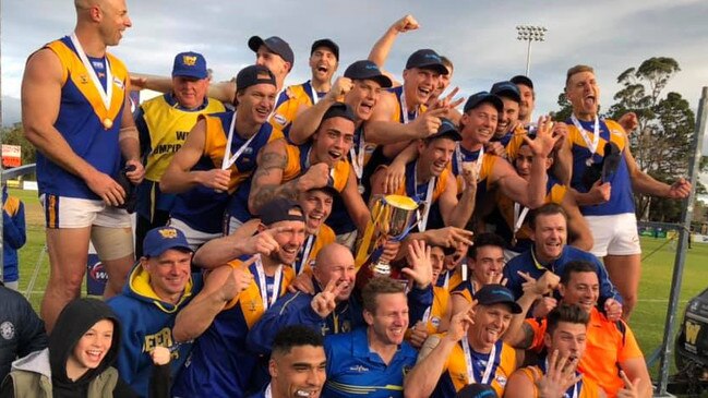 Deer Park celebrates a seventh consecutive WRFL Division 1 flag. Picture: Deer Park