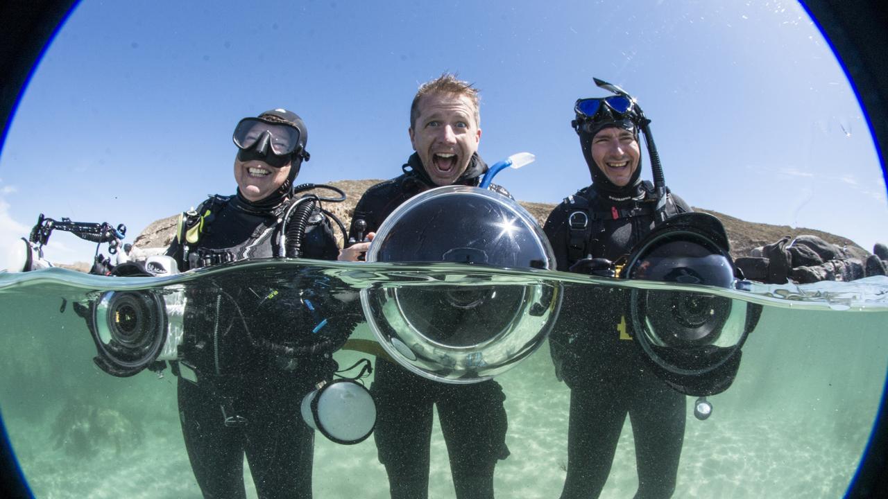 Top snappers: Jayne Jenkins, Matthew Smith and Chris Burns with their underwater cameras . Picture: Andrew Fox 