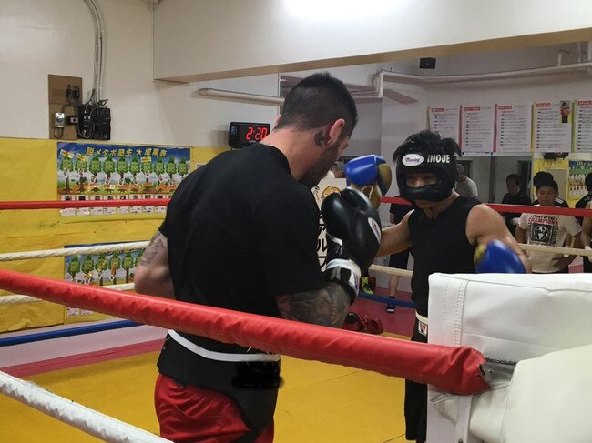 Michael Zerafa sparring Takeshi Inoue in Tokyo in 2016.