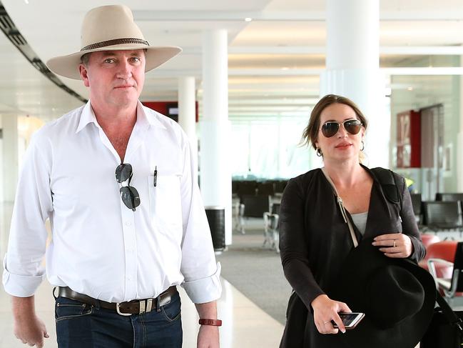 EMBARGOED FOR PRINT - NOT FOR ONLINE TIL MARCH 3, 2018 Former Deputy Prime Minister Barnaby Joyce and his pregnant partner Vikki Campion pictured at Canberra airport. Picture: Kym Smith