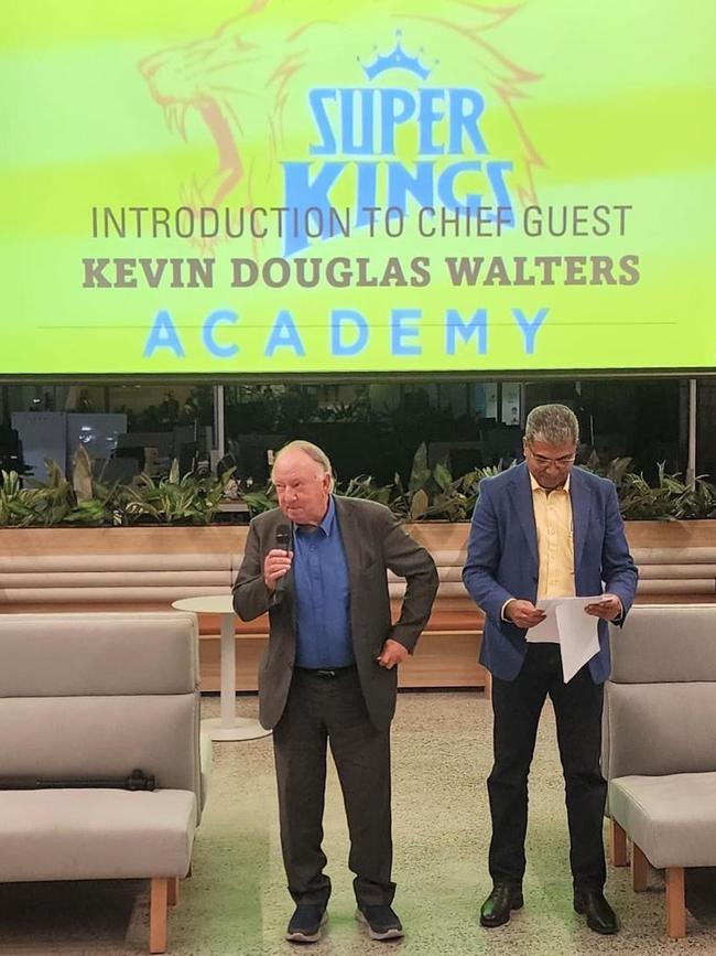 Aussie legend Doug Walters and Super Kings Academy franchise owner Anand Karuppiah at the launch on Wednesday, August 28, 2024. Supplied: Super Kings Academy