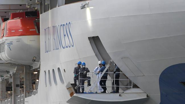 The disease-stricken Ruby Princess leaves Port Kembla after quarantine in Australian waters in April. Picture: Simon Bullard