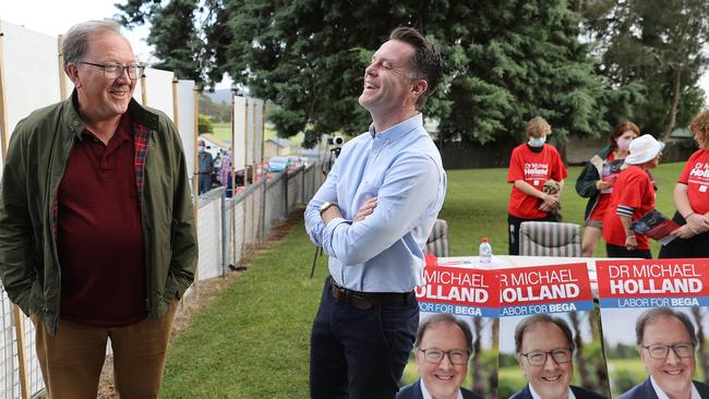 Labor’s candidate for Bega Michael Holland, with leader Chris Minns, has pulled off a historic victory. Picture: Gary Ramage