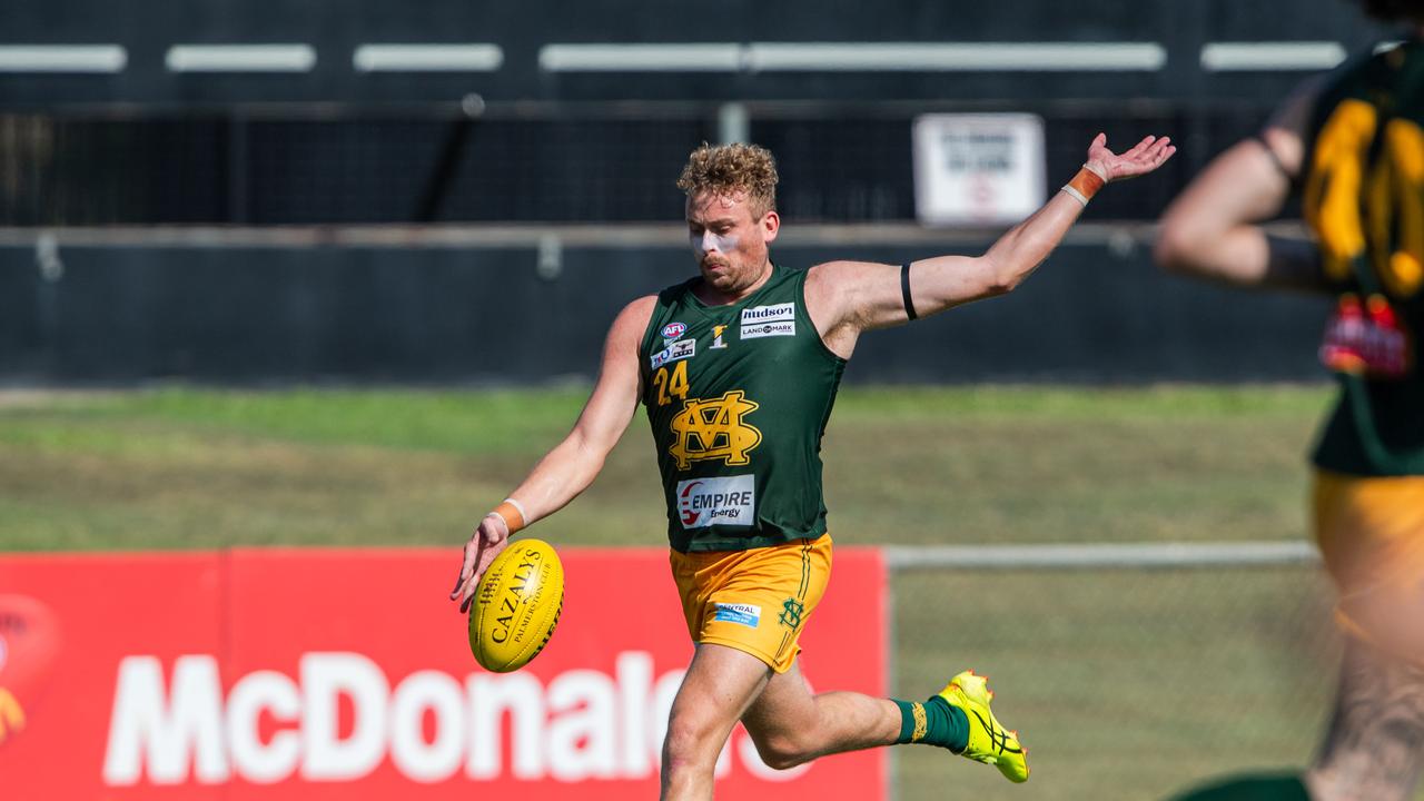 Jackson Calder playing in the St Mary's vs Tiwi Bombers match in Round 6 of the 2024-25 NTFL season. Picture: Pema Tamang Pakhrin