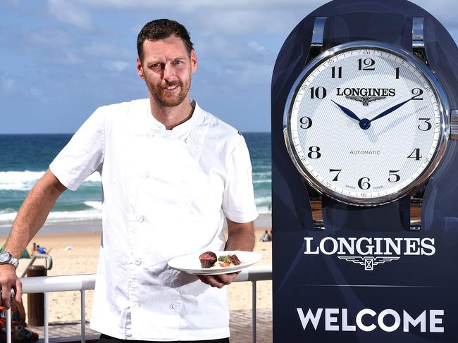 Chef Aaron Teece has done all the food for the Longines Records Club at the Commonwealth Games , producing a uniquely Australia menu. Monday March 2, 2018. (AAP image, John Gass)