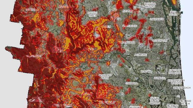 Some suburbs as far east as Southport are close to fire danger spots.