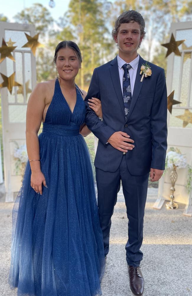 Isaac Day and Amy Wheeler arrive at the 2024 Gympie State High School graduation formal.