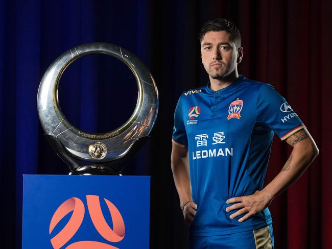 SYDNEY, AUSTRALIA - OCTOBER 15:  Dimi Petratos of Newcastle Jets poses during the 2018/19 A-League Season Launch at Fox Studios on October 15, 2018 in Sydney, Australia.  (Photo by Mark Metcalfe/Getty Images)