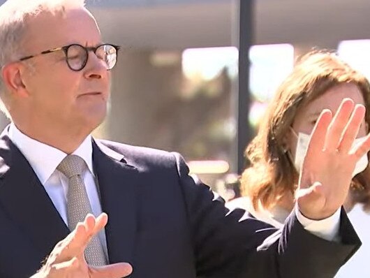 Anthony Albanese's press conference took an awkward turn after a gatecrasher tried to ask him a question. Credit: ABC News