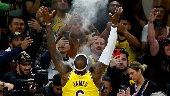 LOS ANGELES, CALIFORNIA - FEBRUARY 07: LeBron James #6 of the Los Angeles Lakers prepares to take the court for a game against the Oklahoma City Thunder at Crypto.com Arena on February 07, 2023 in Los Angeles, California. (Photo by Ronald Martinez/Getty Images)