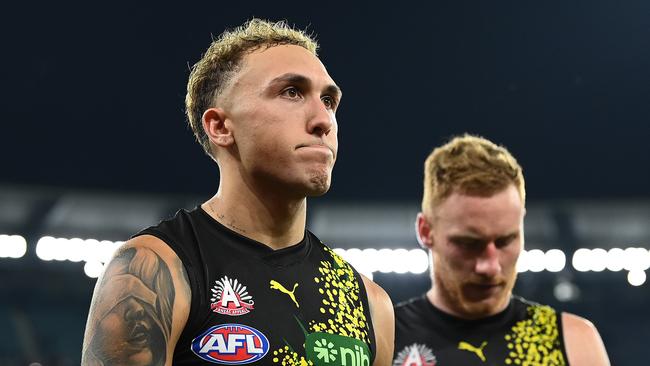 Shai Bolton and Nick Vlastuin after the loss. Picture: Quinn Rooney/Getty Images