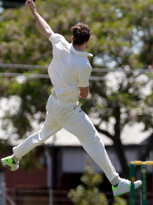 George Garton jumps for joy after taking an early wicket for Northcote.