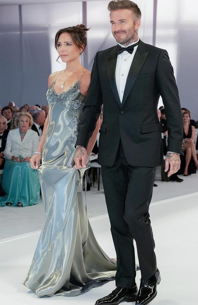 Victoria Beckham with husband David at Brooklyn Beckham's wedding.