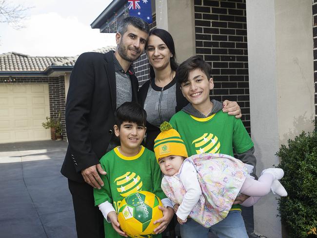 The Sora family, from Melbourne’s Broadmeadows, welcomed Peter  Dutton into their home to say thank you. Picture: Ian Currie