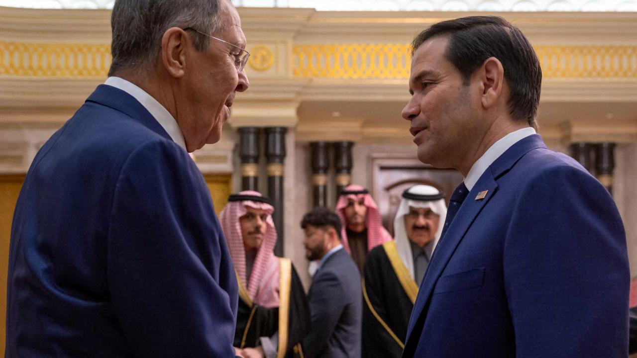 Mr Rubio meets Mr Lavrov in Saudi Arabia. Picture: SPA/AFP