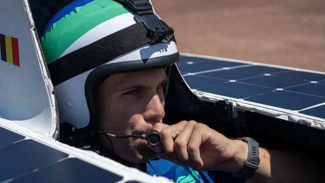 Jef Suy "pilots" the solar-powered vehicle that can reach speeds of up to 170km/h for Belgian team Innoptus. Picture: Pauline Vanvuchelen