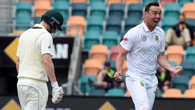 Kyle Abbott celebrates the wicket of Adam Voges.